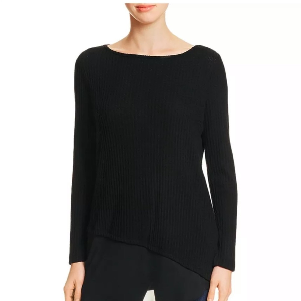 Red haute black waffle knit tunic sweater M